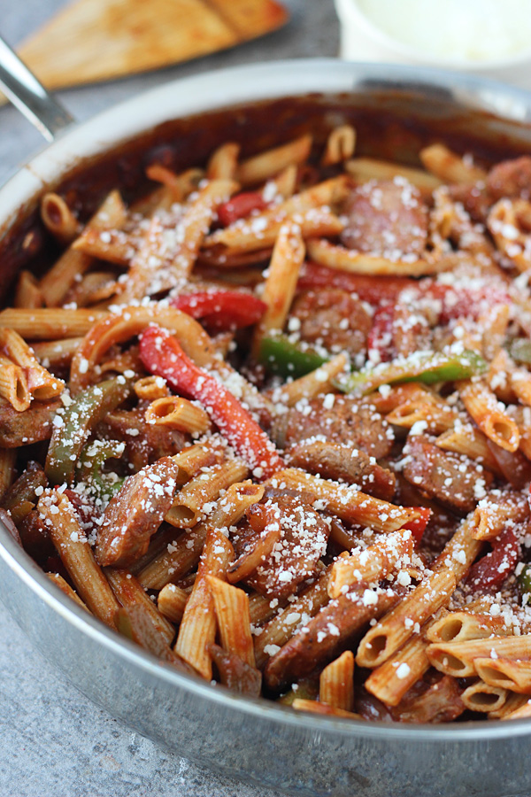 Skillet-Peppers-and-Italian-Sausage-with-Penne