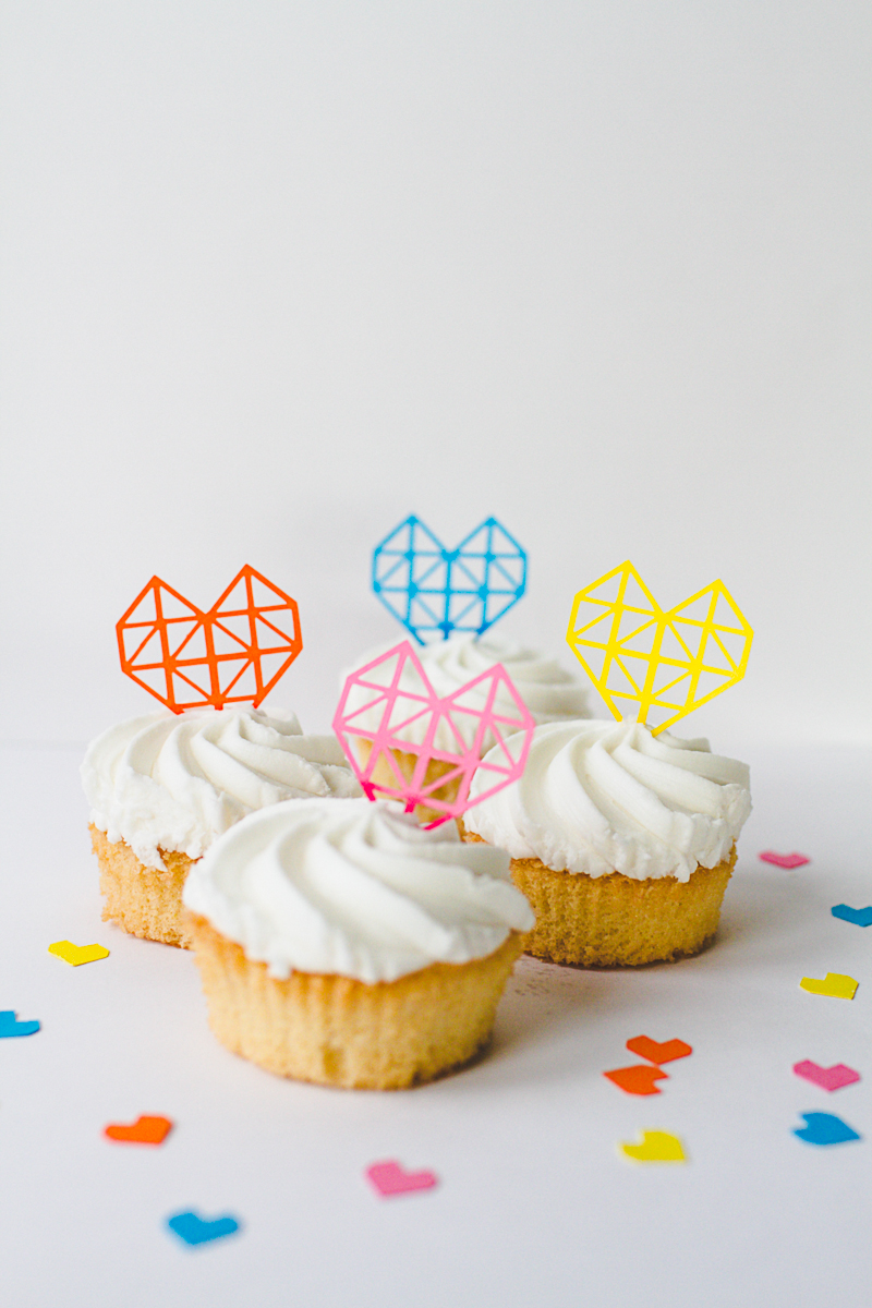 Geometric-Heart-Cake-Toppers-DIY-Fun-Colourful-Cricut-Cupcakes-Valentines