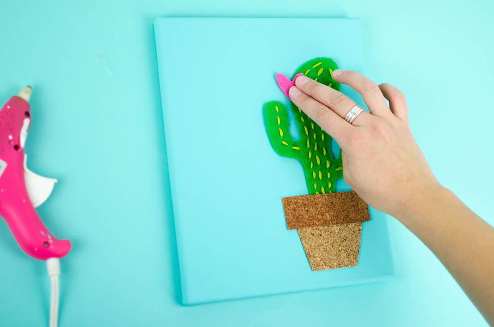 diy cactus canvas, diy canvas art, diy wall art, felt cactus 