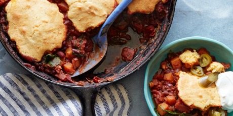 Vegetarian Skillet Chili Topped with Cornbread