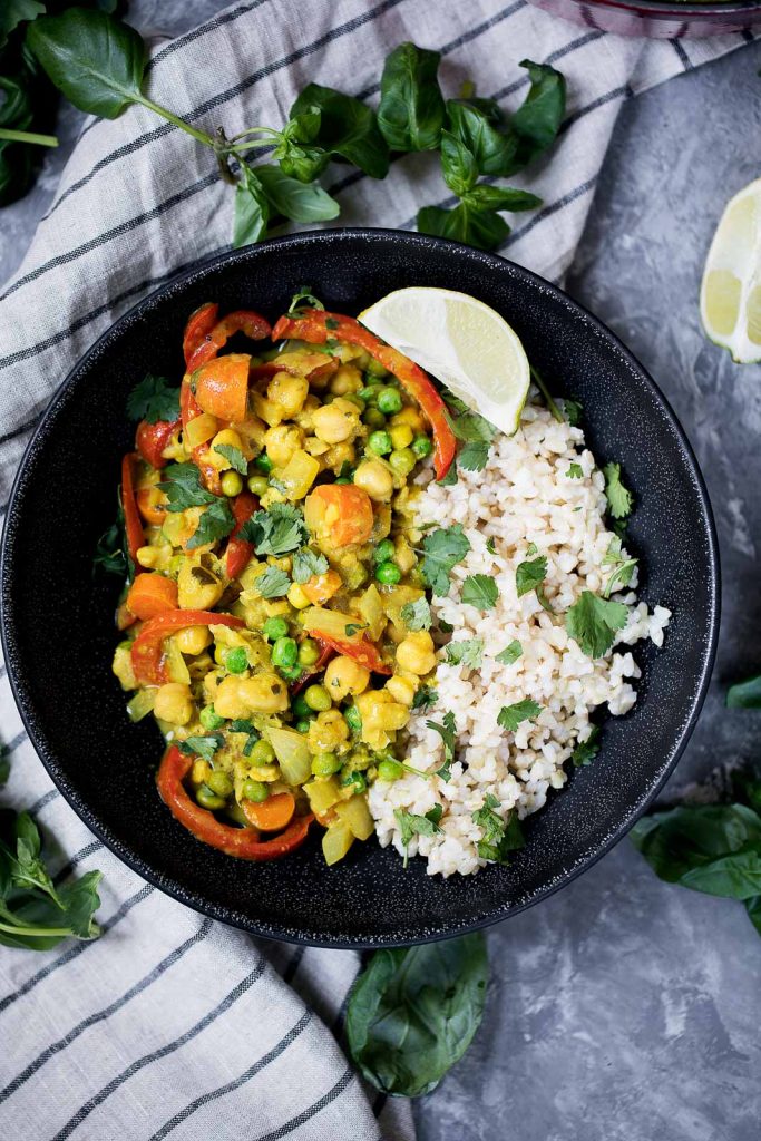 Healing Lemongrass Chickpea Thai Green Curry with Toasted Coconut Brown Rice