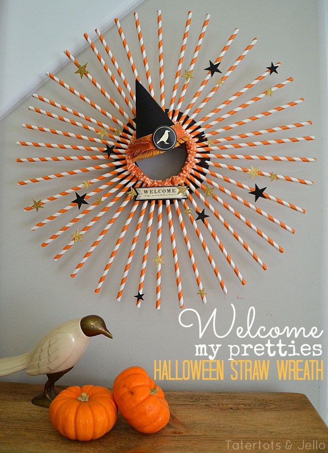 Halloween Straw Wreath and Halloween Plate Wall! 