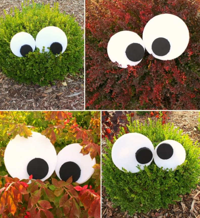 turn bushes into yard monsters for halloween