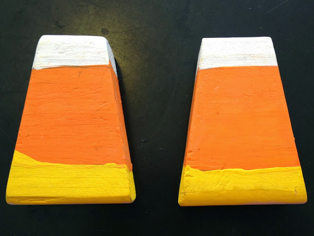 wooden shapes painted to look like candy corn