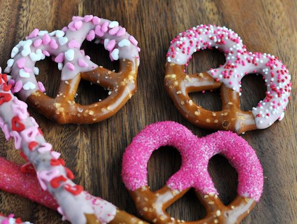 Dipped and decorated Valentine pretzels