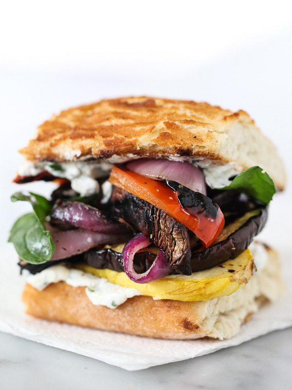 Grilled vegetable sandwich with herbed ricotta 