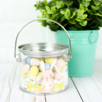 Easter bucket with a cute print then cut bunny at the middle