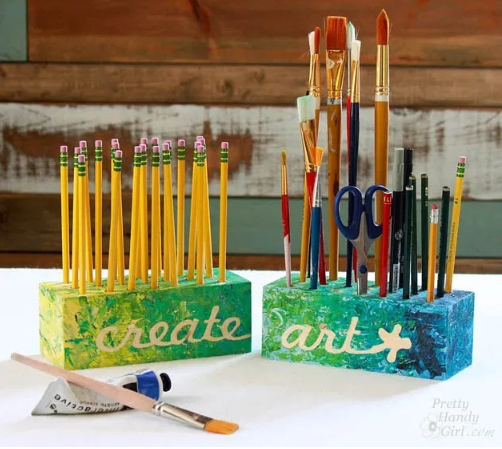 colorful and fun Creative block desk art and utensils holder
