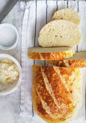 quick and easy Croatian no yeast milk bread with salt and butter on the side