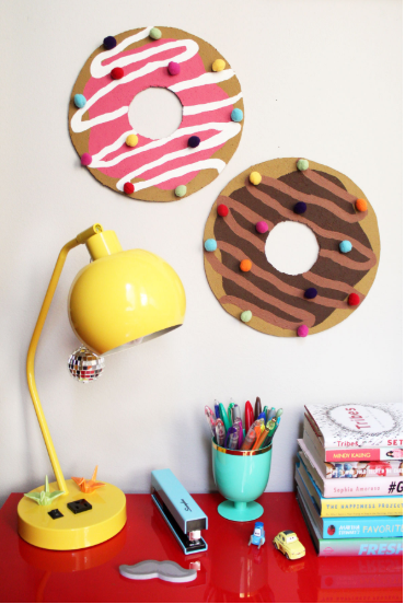 DIY donut bulletin board with sprinkle push pins colorful craft for kids