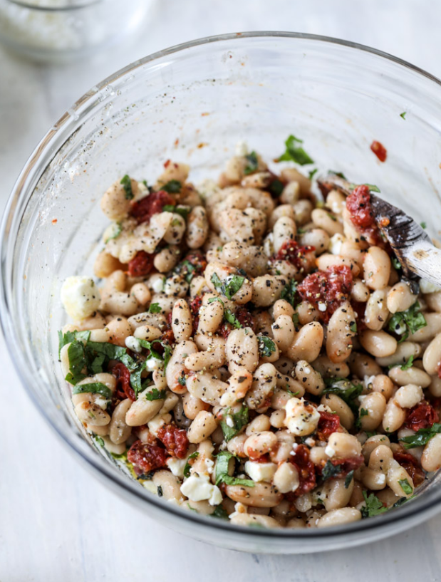 marinated white beans with olive oil toast for lunches or mid-afternoon snacks