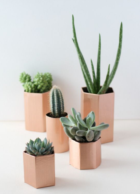 easy and quick diy metallic geometric planters to make in 5 minutes