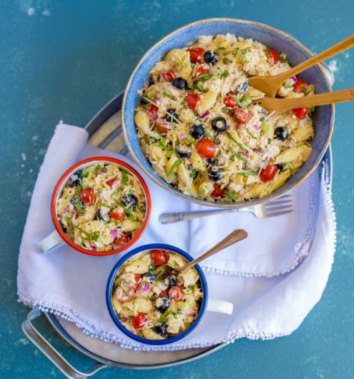 1 big bowl  and 2 small bowl of scrumptious tuna pasta salad with capers
