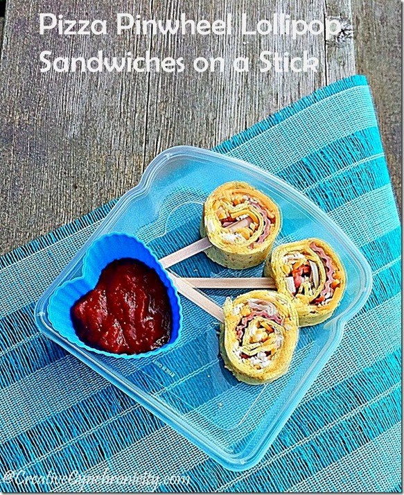 Pizza pinwheels lollipop sandwiches on a stick