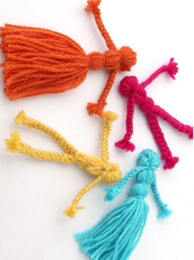 Adorable and colorful braided yarn dolls