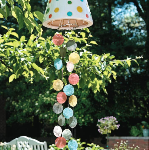 A beautiful and colorful wind chimes, the chimes are made of colorful glass shells