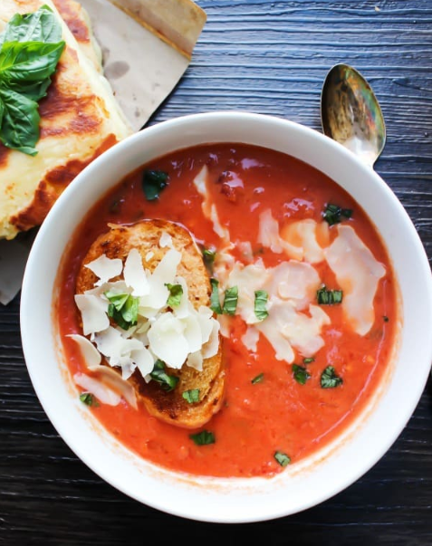 A classic comfort food creamy tomato and basil soup under 20 minutes for dinner