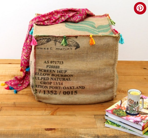 ottoman made from burlap coffee bags