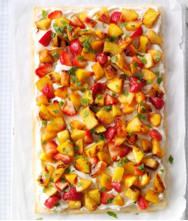 Grilled fruit phyllo tart