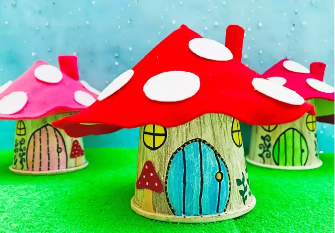 Magical fairy houses made from paper cups