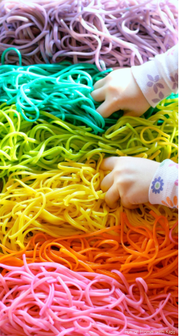 Rainbow Spaghetti Sensory Play and Fine Motor Practice for Kids