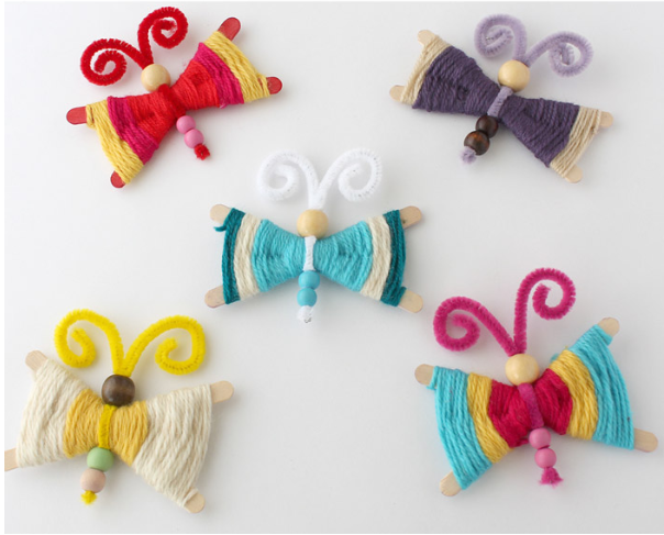 Different colors of yarn butterflies
