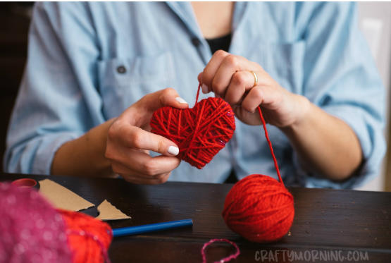 cardboard yarn wrapped heart