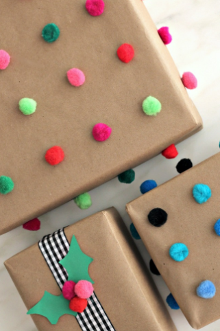 DIY POM-POM GIFT WRAP DOLLAR TREE SUPPLIES