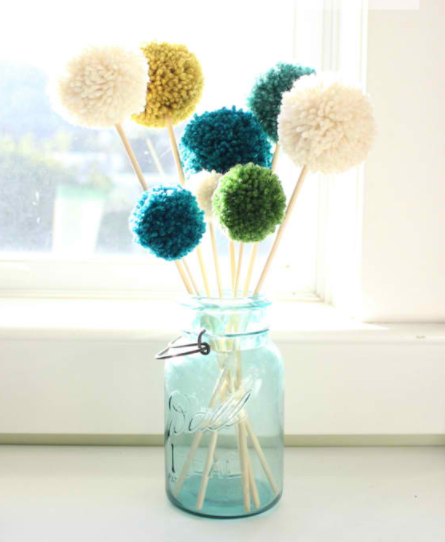 pompom flowers in a vase