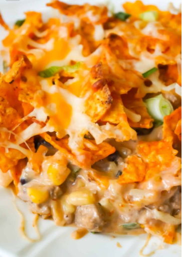 An easy dinner recipe doritos caserole with ground beef a hearty meal for the family