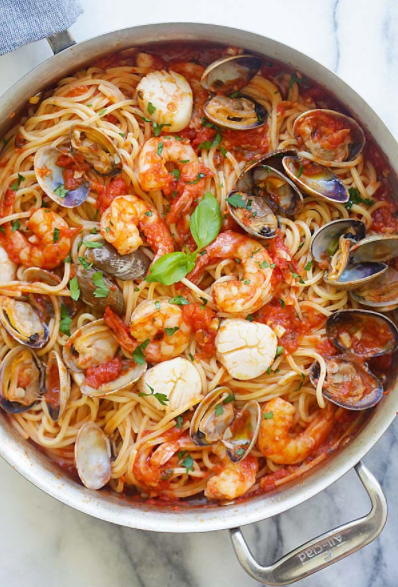 Seafood pasta with homemade tomato pasta sauce