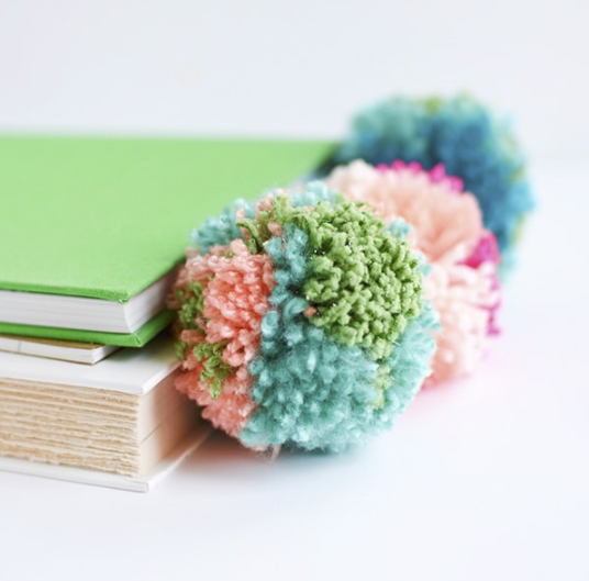 pompom bookmarks using colorful soft leather