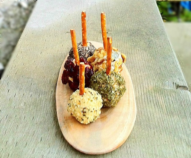 mini cheese balls on a stick