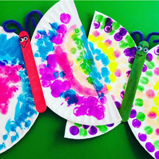 Paper plate butterflies colored with Neon Dot Markers 