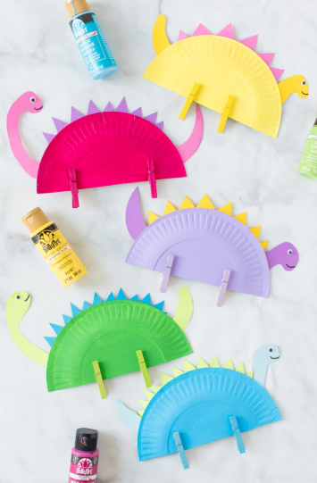 Colorful dinosaur paper plate crafts perfect for dinosaur loving kids