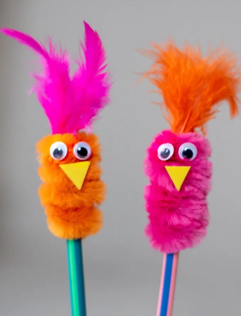 pipe cleaner bird pencil toppers
