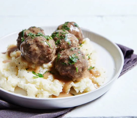 Delicious Swedish meatballs meal served with mashed potato