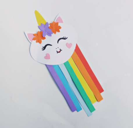 A cute unicorn face with rainbow colored strips body