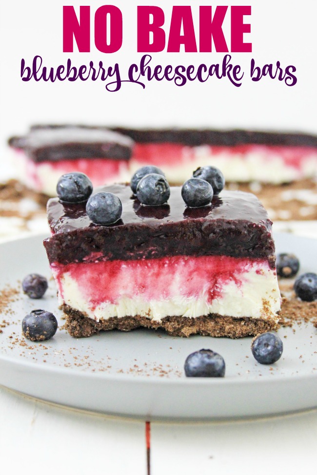 A delicious no bake blueberry cheesecake bars with graham cracker crust a summer dessert