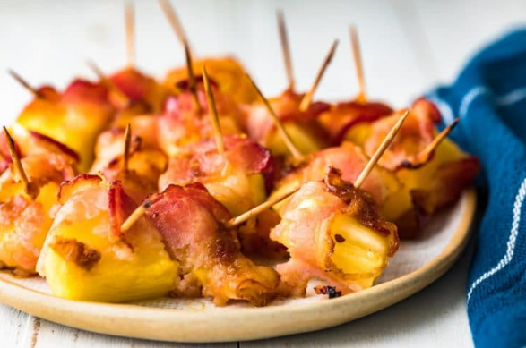 Bacon wrapped pineapple a great game day appetizer