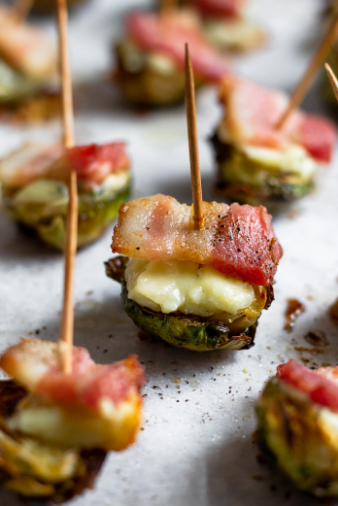 Crispy Brussels sprouts with bacon and cheese