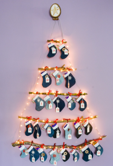 denim diy reusable mini stocking advent calendar christmas holiday craft decor