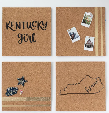 DIY cork board with some display photos, and important notes