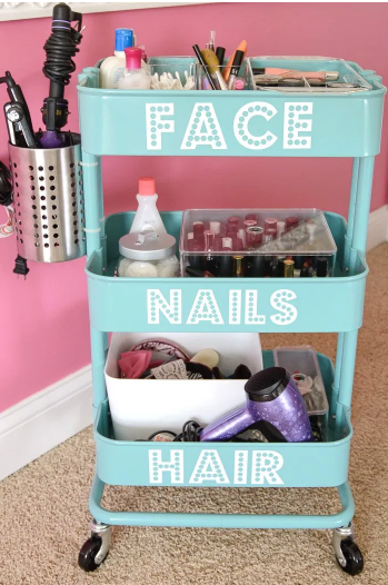 DIY IKEA Makeup Vanity Raskog Hack for women