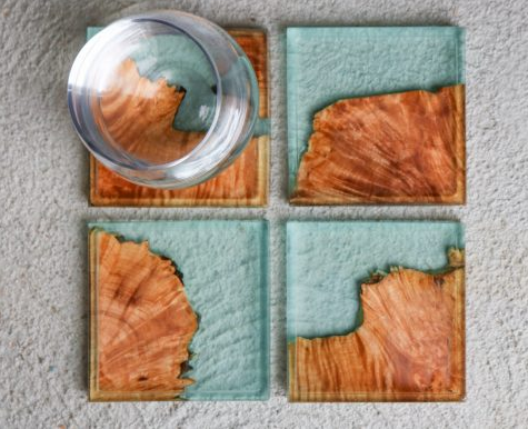 Resin and wood coasters