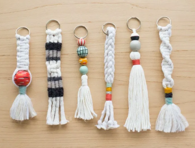 homemade tassel and macrame keychains craft tutorial for little kids
