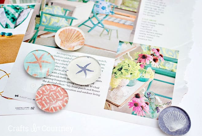 Easy to make fun theme magnets made with decoupage medium and scrapbook paper perfect for gifts