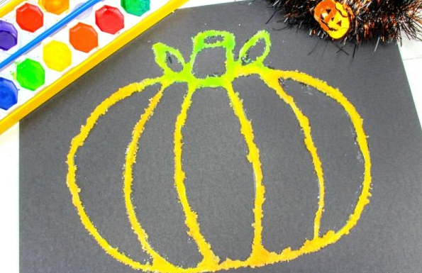 how to make halloween pumpkin salt painting with kids tutorial