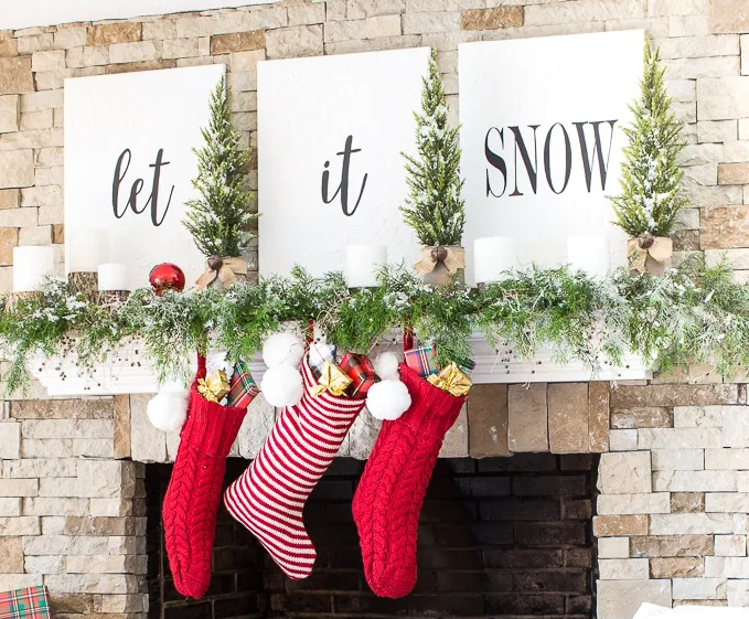 christmas mantel decorating let it snow holiday craft