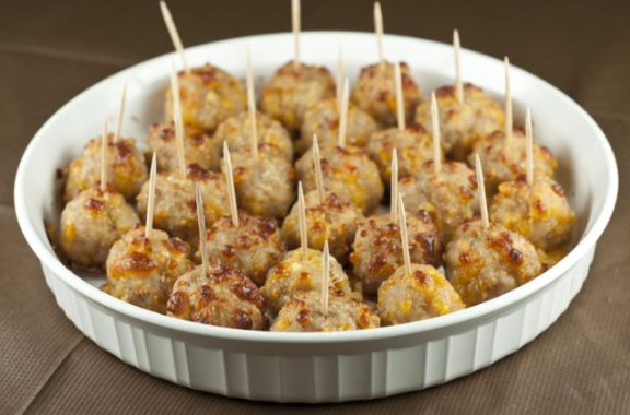 Sausage cheese balls on sticks perfect for little appetizers